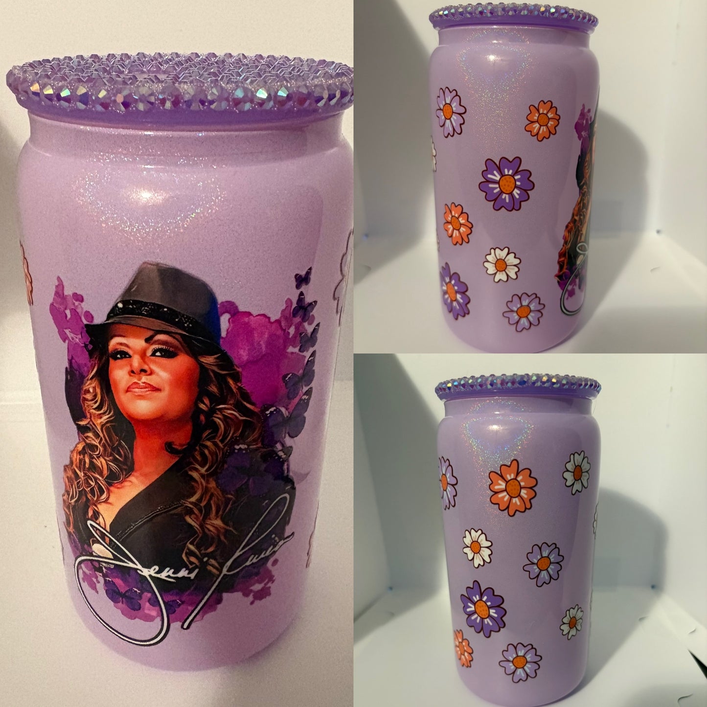 LA Diva Glass Shimmer Cup W/ Rhinestone Lid