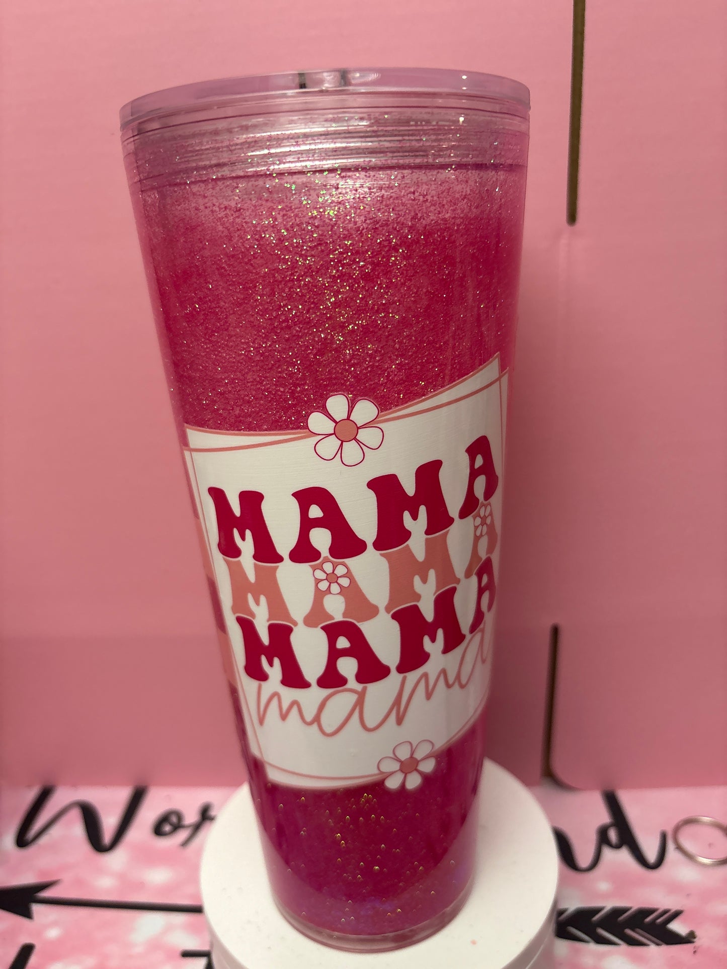 Mama flower (24oz glitter plastic tumbler )