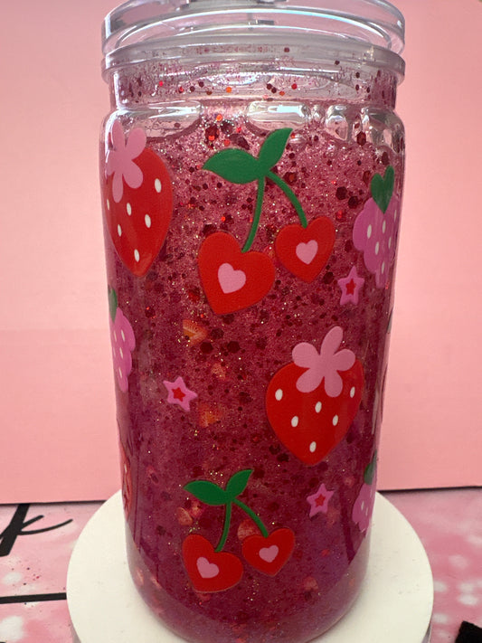 Strawberry cherry flowers (plastic glitter cup)
