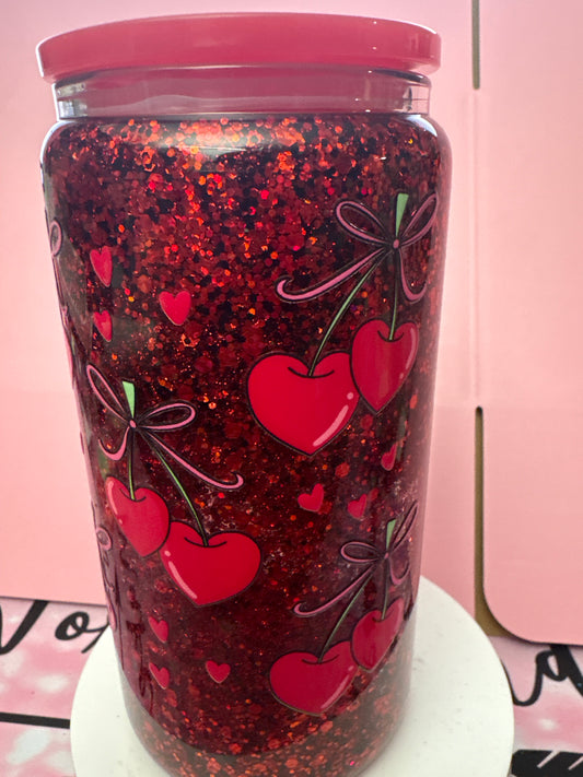 Cherry bow heart (glass cup)