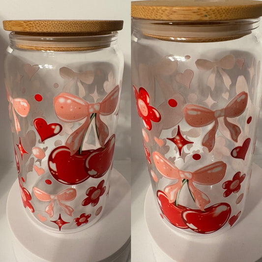 Cherry Bow Heart (Glass Cup)