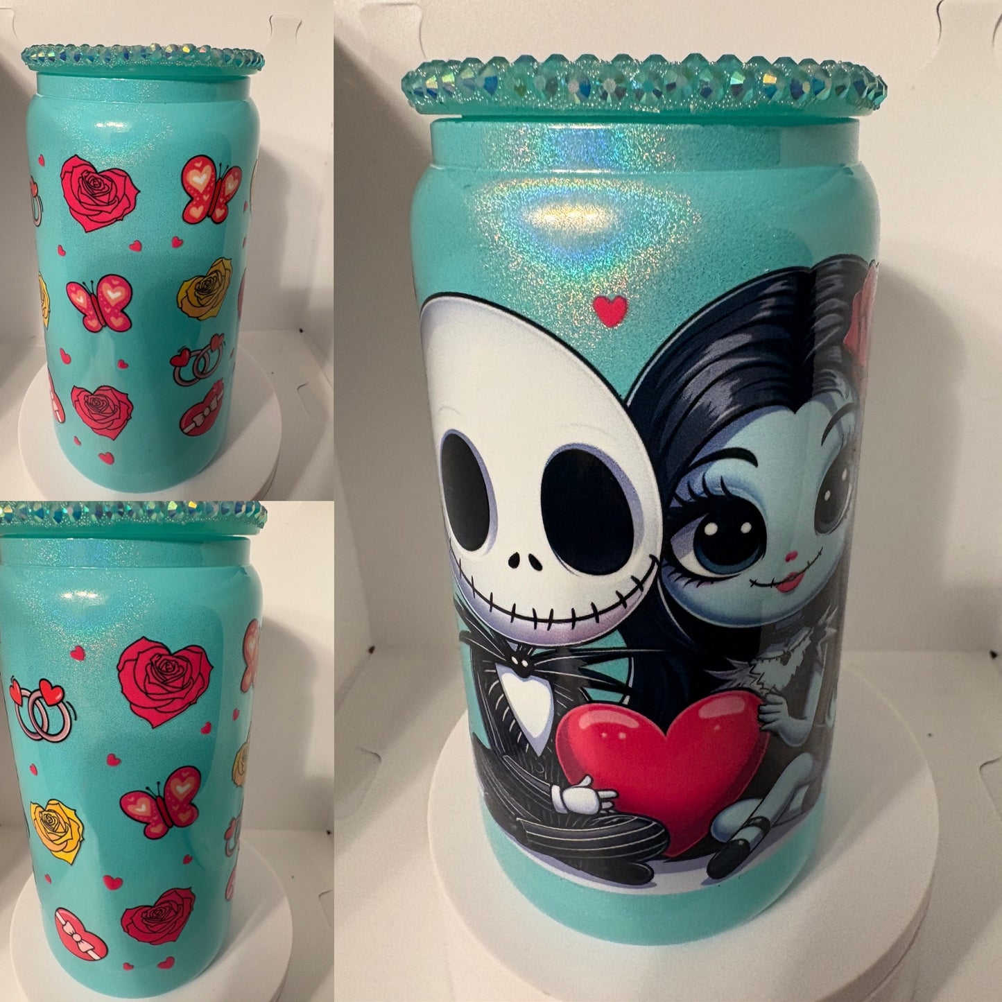 Skeleton Couple (Shimmer Glass Cup W/ Rhinestone Lid)